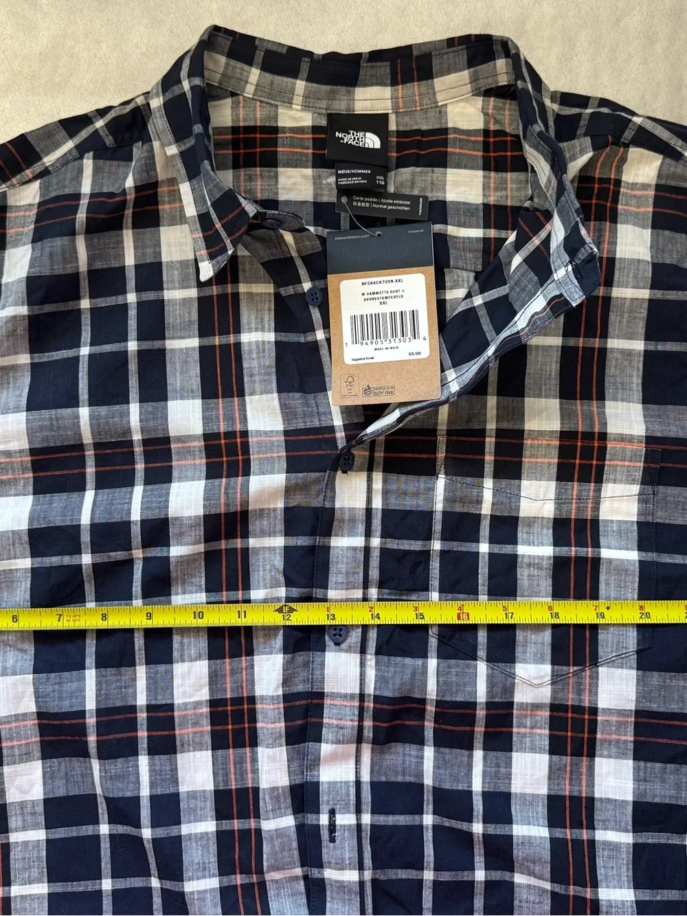 NWT The North Face Men’s Navy & White Plaid Short-Sleeve Shirt XXL
